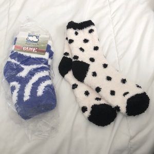 Fuzzy Socks in Blue/White and Black/White